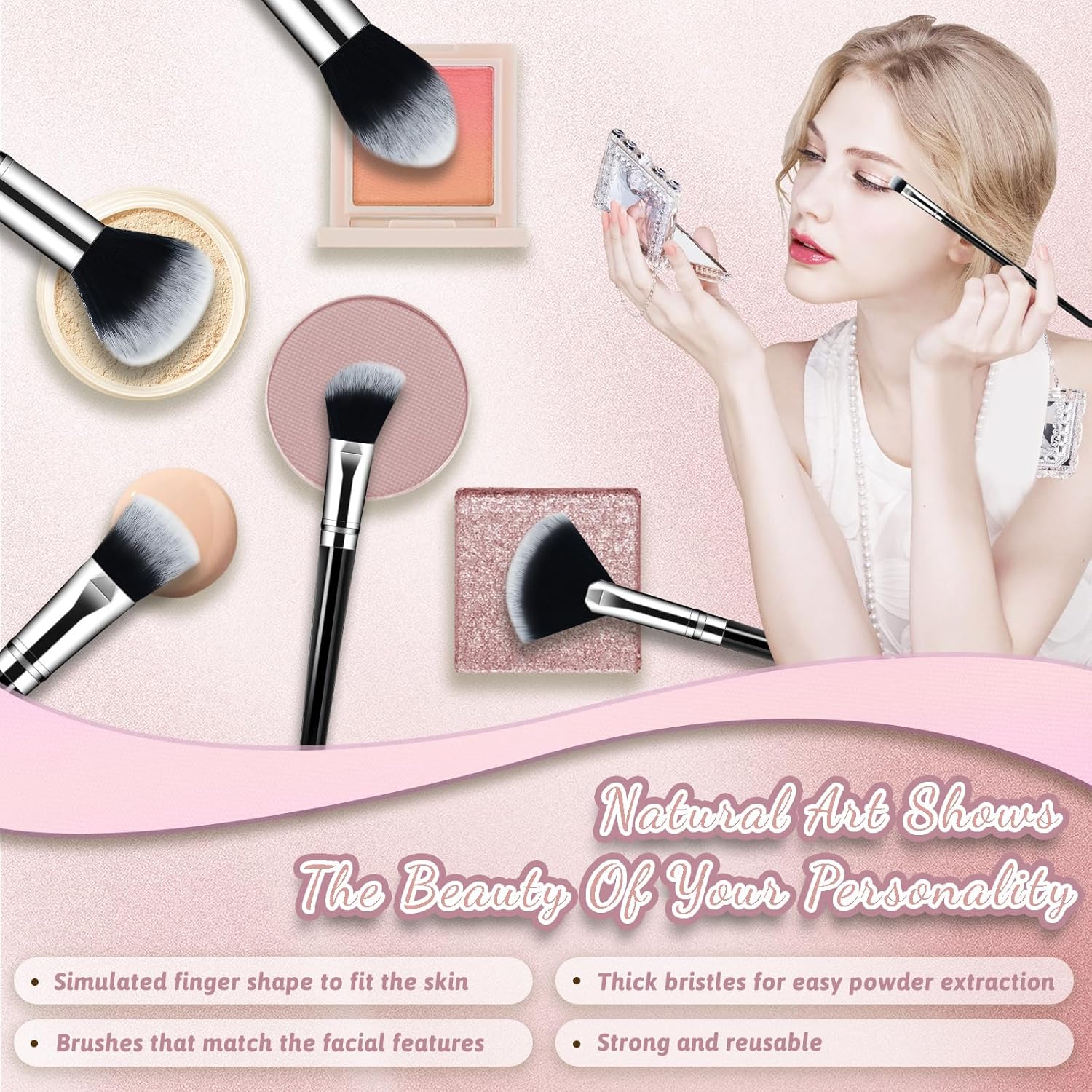 Makeup Brush Set, Premium Synthetic 14 Pcs Makeup Brushes, Travel Makeup Brush Set for Foundation, Concealer, Blush and Eyeshadow Brush(Black) - Image 3