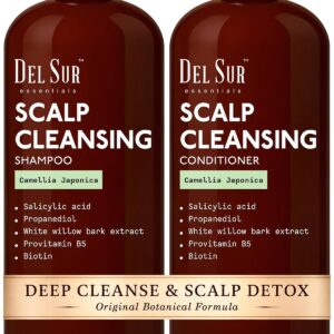 DEL SUR Scalp Cleansing Shampoo and Conditioner Set | 16 fl oz Each | with Camellia Japonica, Salicylic Acid & Willow Bark | Clarifying Oil Control for Build Up & Oily Scalp