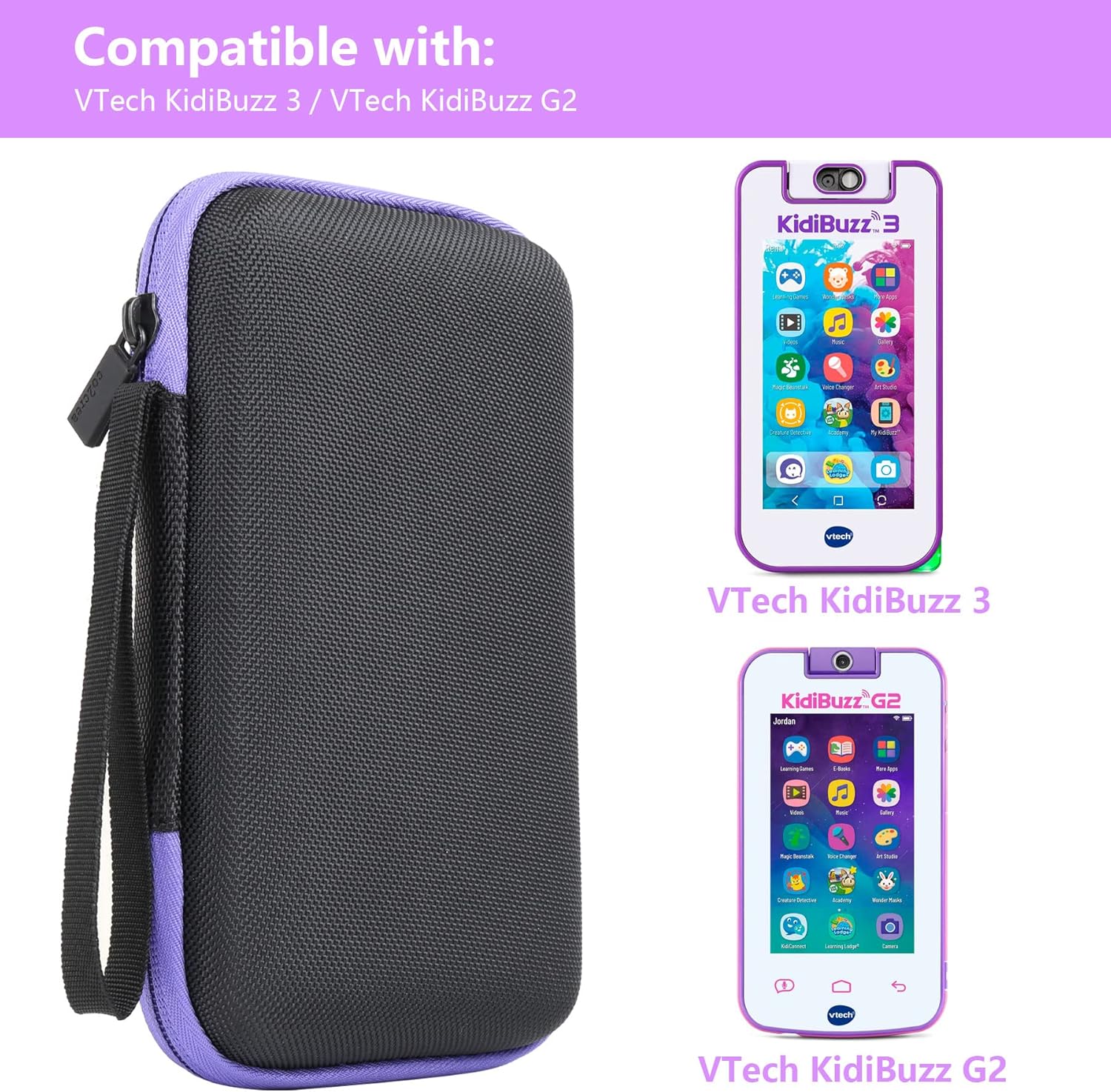 co2CREA Hard Case Replacement for VTech KidiBuzz 3 / KidiBuzz G2 Kids’ Electronics Smart Device KidiConnect (Black Case + Inside Purple) - Image 2
