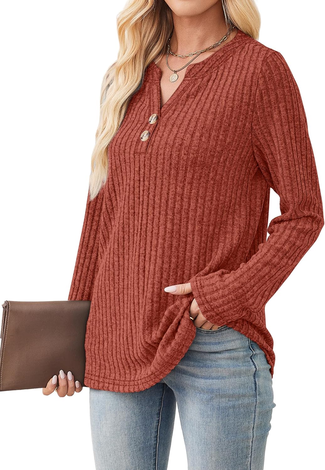 SAMPEEL Womens Sweaters Lightweight Long Sleeve Shirts V Neck Tops with Button Fall Outfits 2025 - Image 4