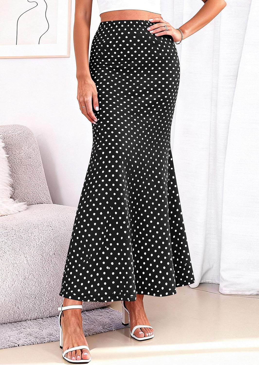 PRETTYGARDEN Maxi Skirts for Women 2026 Summer Flowy High Waisted Polka Dot Mermaid Office Work Spring Fashion Long Skirt - Image 2