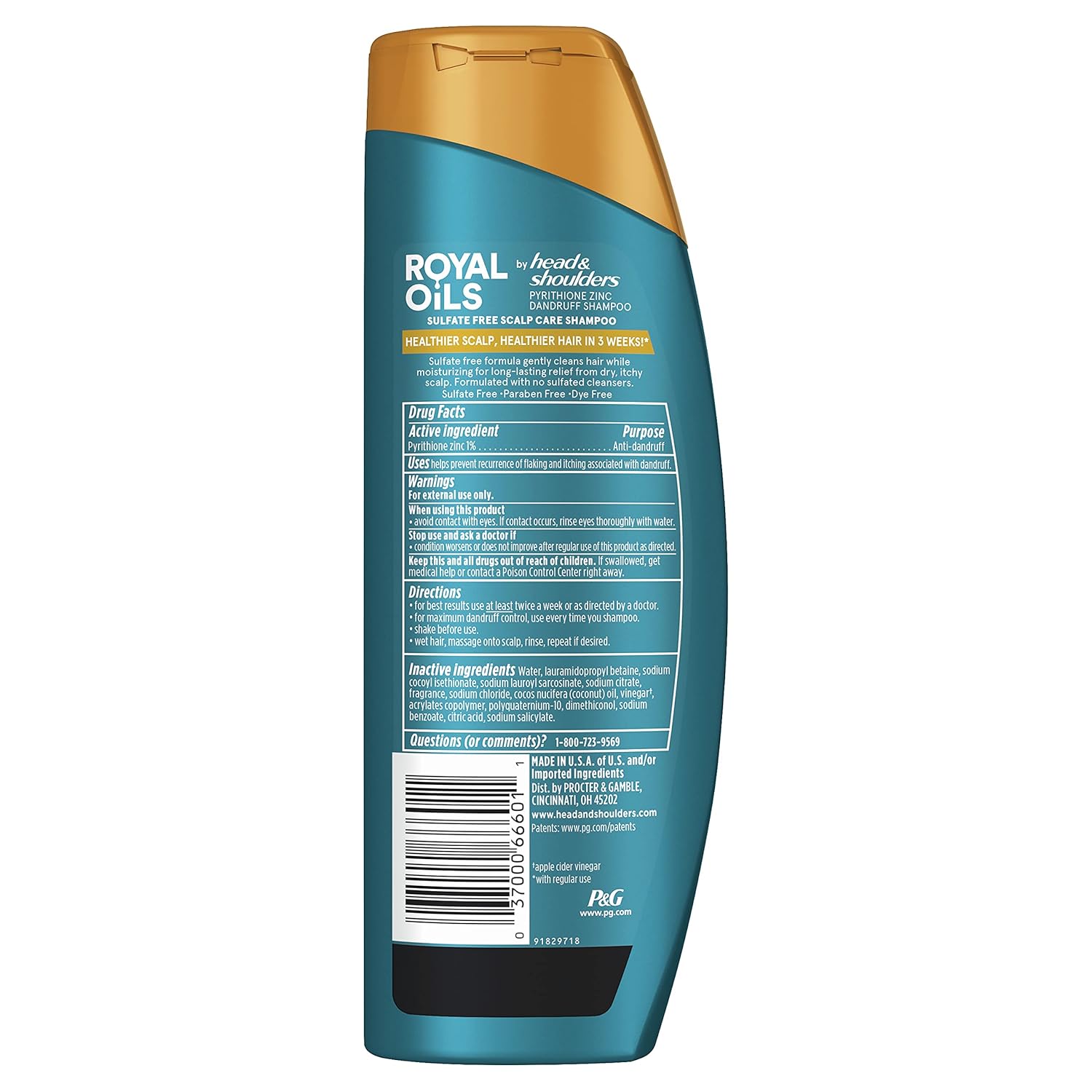 Head & Shoulders Anti-Dandruff Shampoo, Royal Oils Moisturizing Shampoo, 1% Pyrithione Zinc, Curly & Coily Hair, Coconut, Apple Cider Vinegar, Sulfate-Free, 12.8 fl oz - Image 7