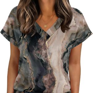 Zeagoo Womens Summer Tops Rolled Short Sleeve V Neck Shirts Casual Dressy Business Work Blouses Outfits
