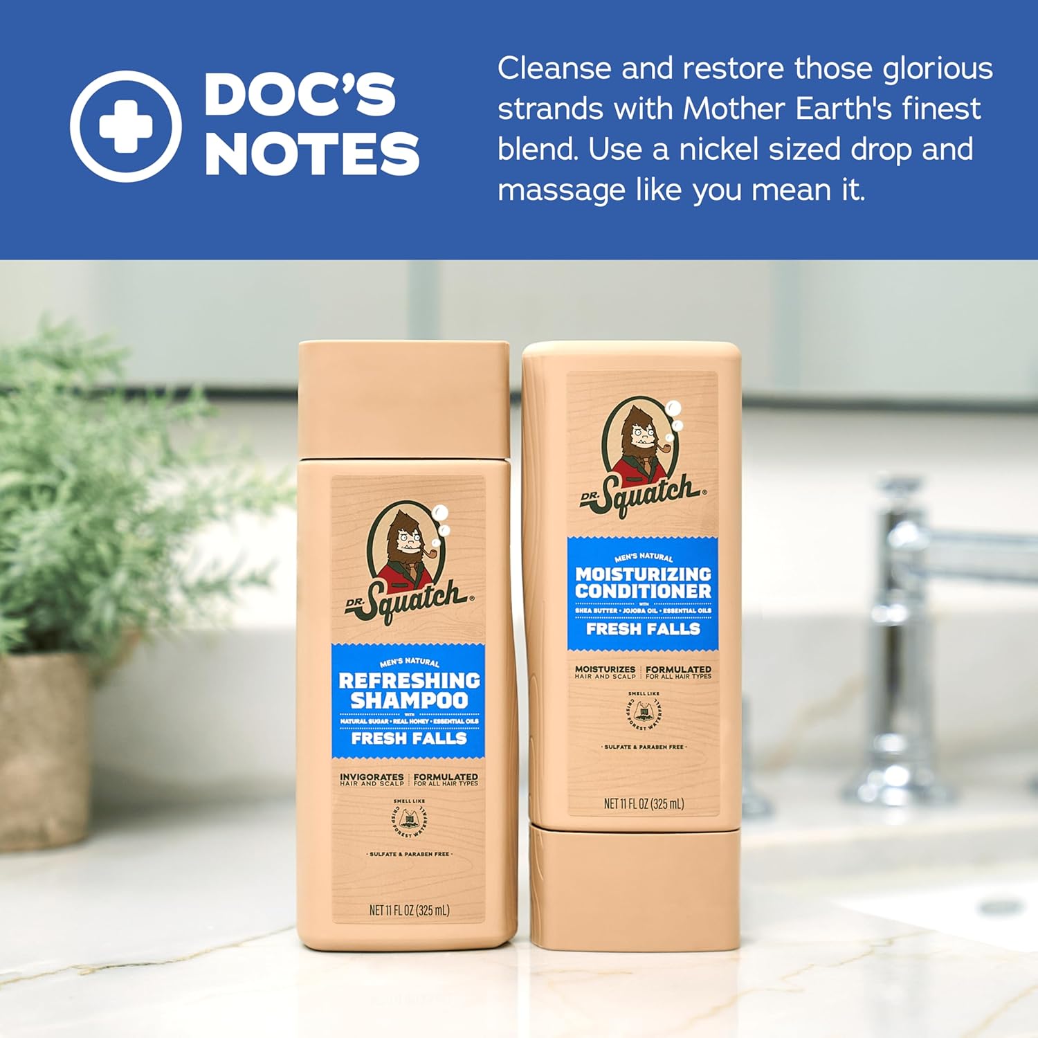 Dr. Squatch Natural Men's Shampoo and Conditioner Set - Healthy, Full Looking Hair - Fresh Falls Natural Shampoo and Conditioner for Men (11 fl oz, 2-Pack) - Image 5