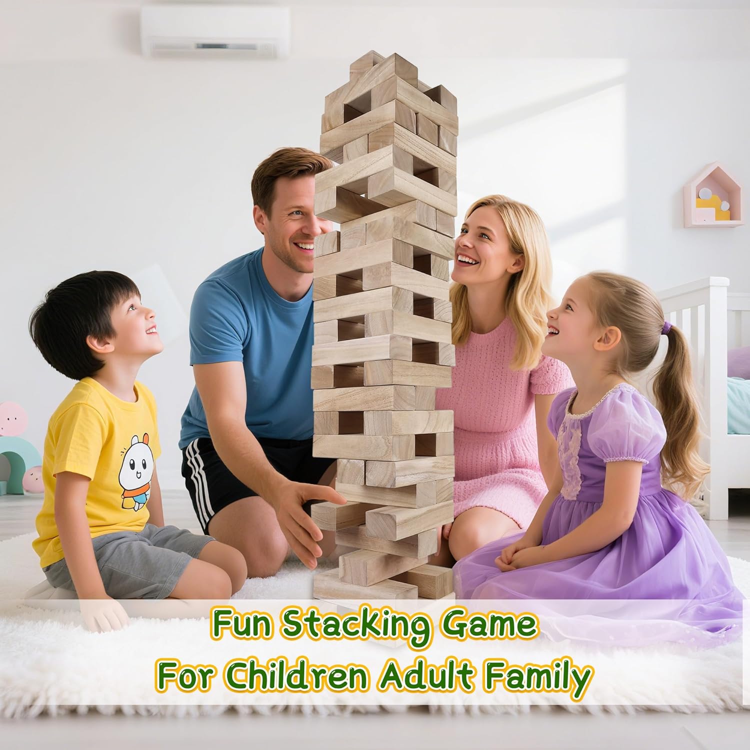 GOTHINK Giant Tumble Tower Game, Large Tumbling Tower Stacking to Over 5 FT 54pcs Wooden Jumbo Blocks for Outside Yard Games with Carry Case Timber Stacking Game Night Toy Gift for Kids Adults Family - Image 6