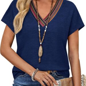 WIHOLL Blouses for Women Dressy Casual Summer Tops Short Sleeve Shirts Business Casual T Shirts Beach Vacation Clothes