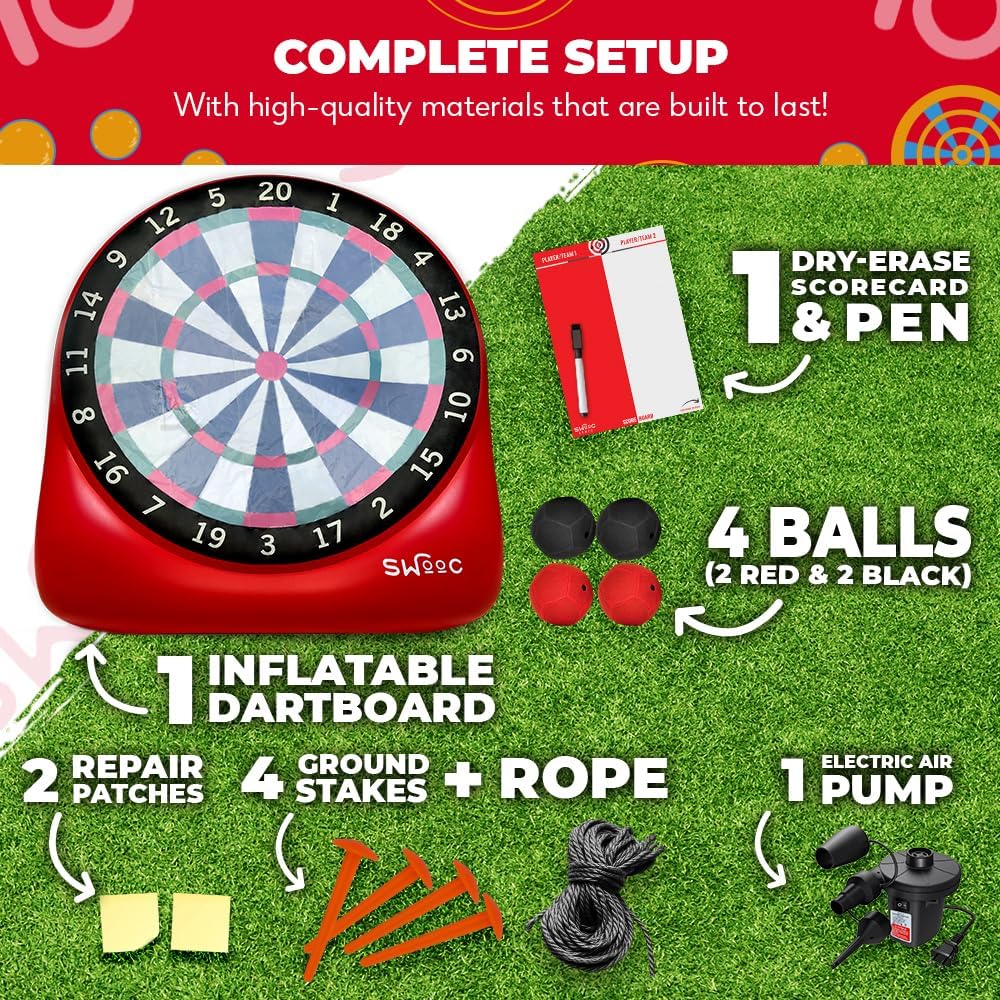 Swooc Games - Inflatable Giant Kick Darts (15+ Ways to Play) - Jumbo Soccer Dartboard w/Air Pump - Big Carnival Games - Giant Outdoor Games - Oversized Dart Board Yard & Lawn Game for Kids & Adults - Image 6