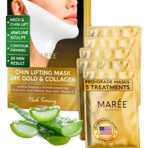 MAREE V Line Lifting Mask with 24K Gold – Deep Collagen Face Mask for Women – Jawline Shaper Mask with Retinol & Hyaluronic Acid – Neck Tightening & Firming – Double Chin Strap for Face Lift