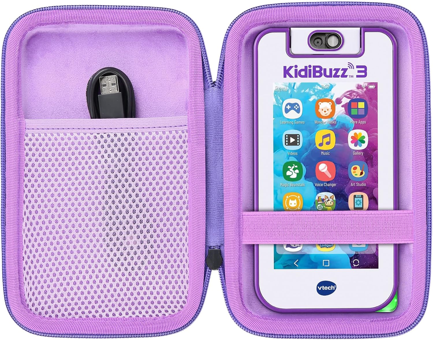 co2CREA Hard Case Replacement for VTech KidiBuzz 3 / KidiBuzz G2 Kids’ Electronics Smart Device KidiConnect (Black Case + Inside Purple)