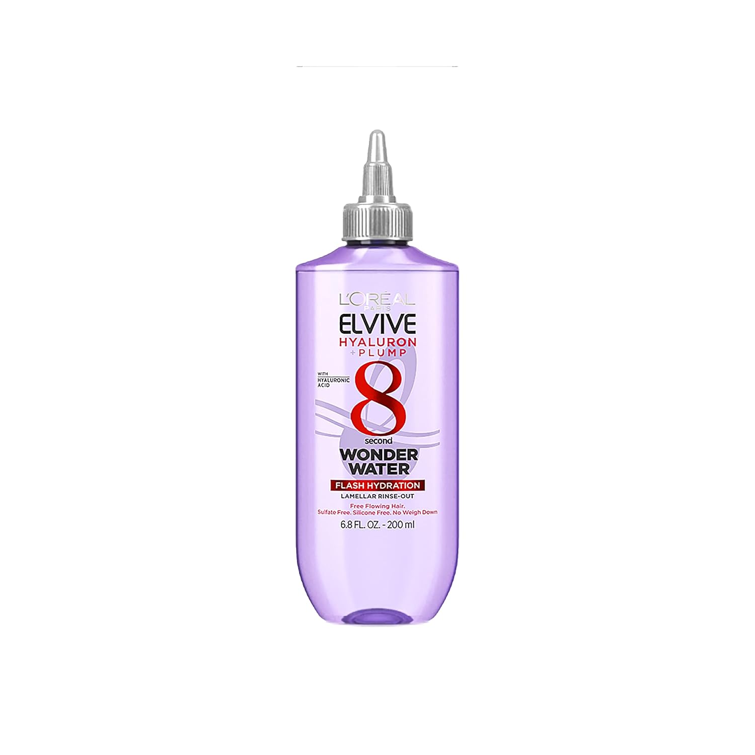L'Oreal Paris Elvive Hyaluron Plump Flash Hydration Wonder Water Hair Rinse, 8 Second Hydrating Hair Care Treatment for Soft, Shiny Hair, 6.8 Fl Oz