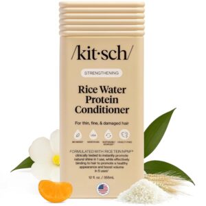 Kitsch Strengthening Rice Water Protein Conditioner for Women & Men – Hair Care for Thin, Fine & Damaged Hair, Boosts Shine & Volume – Paraben, Phthalates & Silicone Free, Made in USA - 12 oz