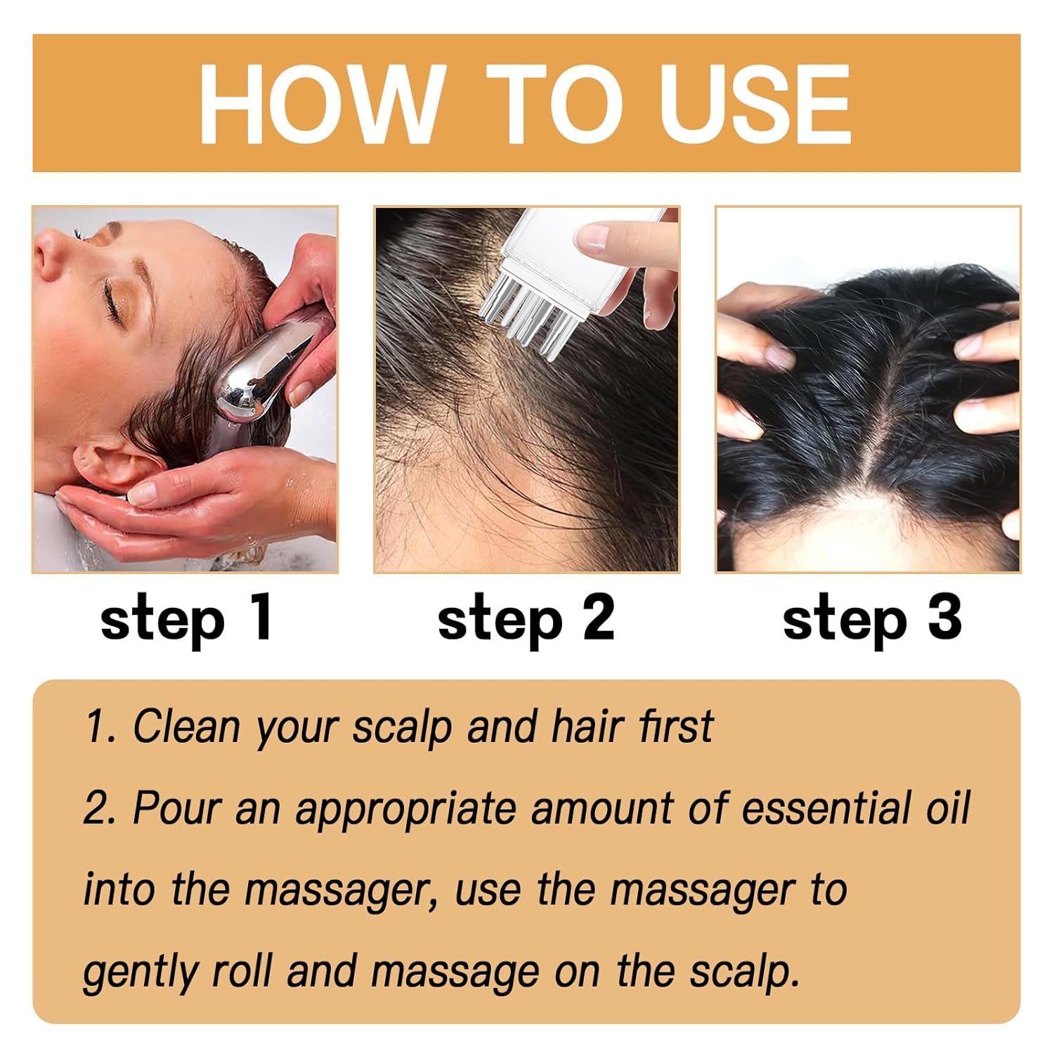 Hair Oil + Scalp Massage Roller Set, Hair Care Oil with Castor Oil and Mineral Oil, Hair Strength Serum Oil for Dry, Damaged & Split Ends, 30ML (1Fl Oz) - Image 7