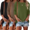 Bliwov 3 Pack 3/4 Sleeve Tops for Women Crewneck Basics Casual Work Tees Spring Summer Trendy T Shirts 2026 Clothes Blouses