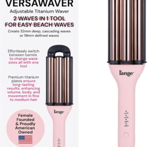 L'ANGE Hair VersaWaver Adjustable Titanium Waver | Pick 19mm or 32mm Waves with 1 Tool | Titanium 3-Barrel Waving Tool | Cool Tip Also Rotates Barrel to Change Wave Lengths (Blush)