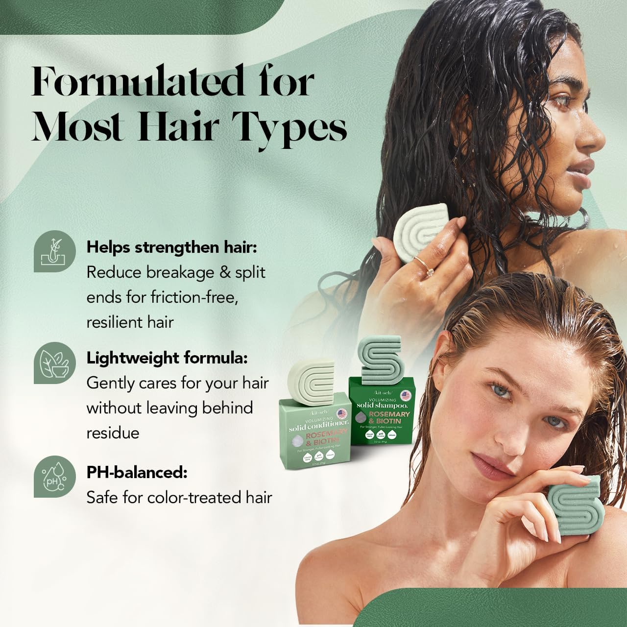 Kitsch Rosemary & Biotin Shampoo and Conditioner Set for Hair Growth - Strengthening, Thickening & Volumizing Shampoo and Conditioner Bar - Paraben, Sulfate & Silicone Free - Made in USA - 2 pack - Image 8