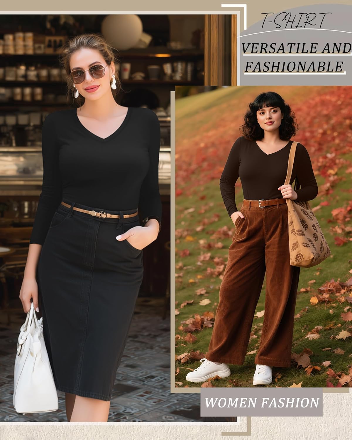 3 Pack Women's Plus Size T-Shirts Long Sleeve V Neck Slim Fitted Tunic Tops Casual Stretchy Basic Tee Shirt Xl-5XL - Image 6