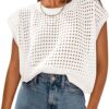 PRETTYGARDEN Womens Spring Tops 2026 Summer Shirts Crochet Cap Sleeve Sweater Pullover Cute Beach Vacation Clothes