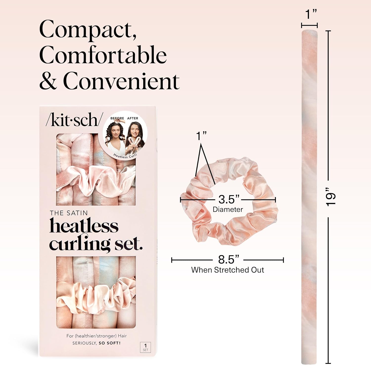Kitsch Satin Heatless Curling Set – Heatless Curls Overnight with 34" Hair Curler & 2 Satin Scrunchies – Comfortable Hair Curlers to Sleep In for Frizz-Free, No Heat Damage Styling - Sunset Tie Dye - Image 5